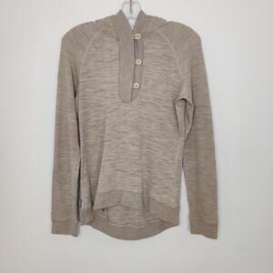 Icebreaker Crave Merino Wool Henley Hoodie Sweater Neutral Waffle Knit